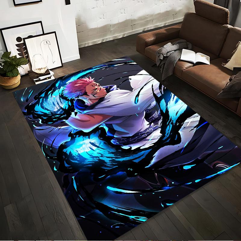 Dynamic Anime Warrior with Blue Energy Swirl - Non-slip rug suitable for living room and bedroom sofas sofas