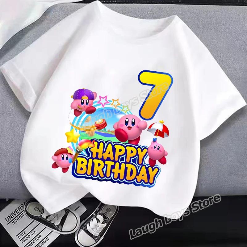 Kirbys Baby Cotton T-Shirt Kids Summer Top Cute Game Clothing Boy Girl Birthday Number Tee Anime Clothes Cartoon Letter Top Gift