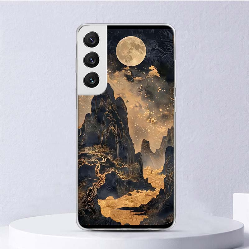 Chinese Style ink Painting Art Soft Case For Samsung Galaxy S25 S24 S23 S22 Ultra Phone Cover S20 FE S21 Plus S25 Edge + Funda C