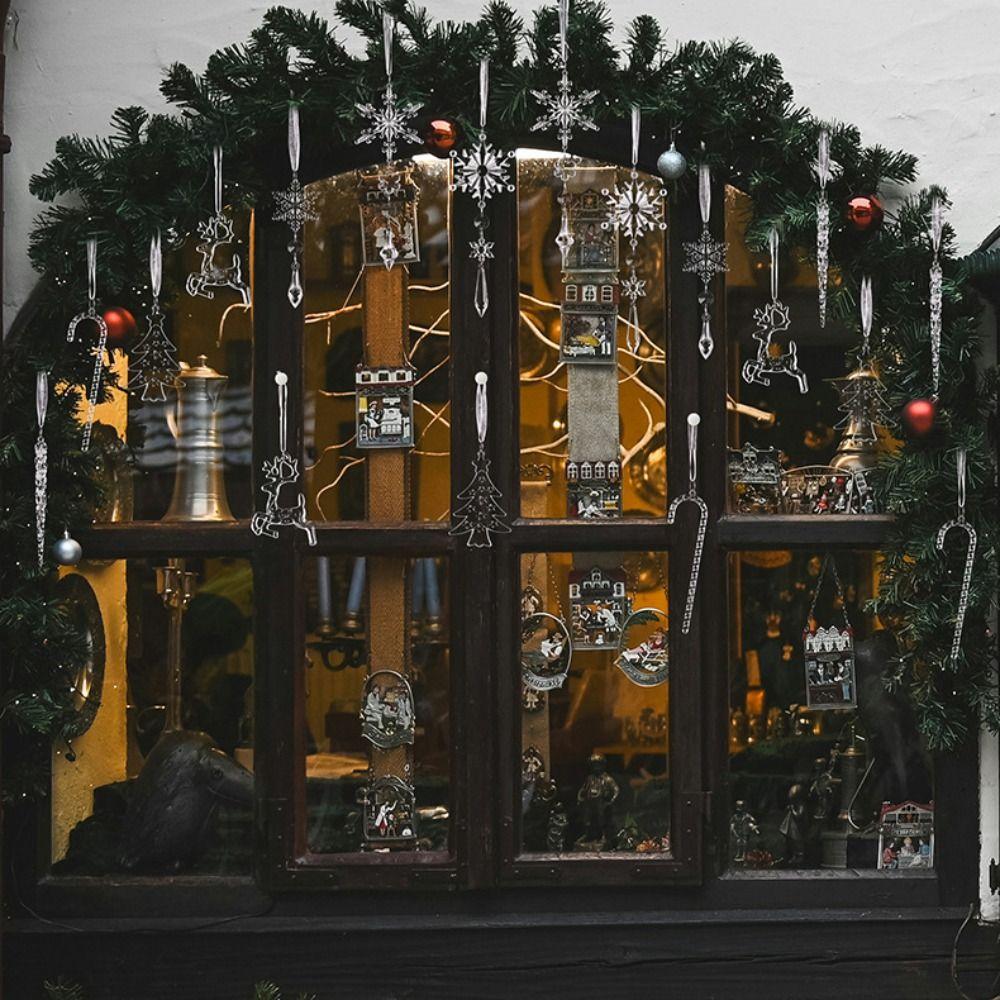 18Pcs Decorative Snowflake Ice Strip Pendants Simulation Xmas Tree Hanging Ornament  New Year