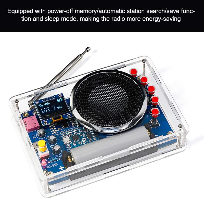 Gør-det-selv FM-radio Kit OLED-display Radio Samlesæt 87-108MHz Genopladelig FM-radio Elektronisk Projekt Loddesæt