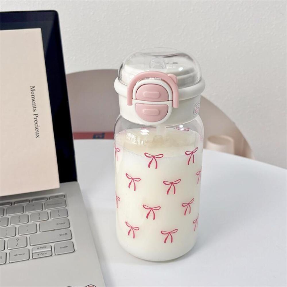 

Pink Bow Printing Straw Water Bottle Plastic Sippy Cup New Water Cup Gifts рожевий