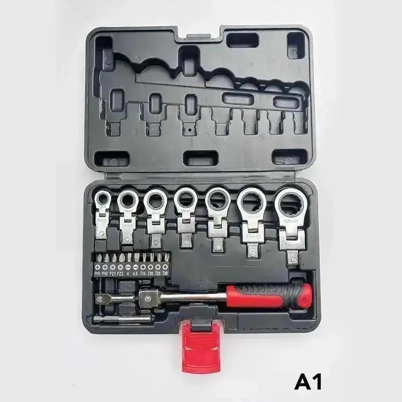 

27 Pcs Flex Head Ratchet Wrench Set 6mm-20mm Changeable Torx Ratchet Wrench Heads With Screwdriver Bits Multi Tool Set With Cas индиго