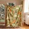 1pc Forest-themed Flannel Blanket with Fox Owl Hare and Mushroom Floral Print. Soft Lightweight and Warm Featuring Single-sided Pr