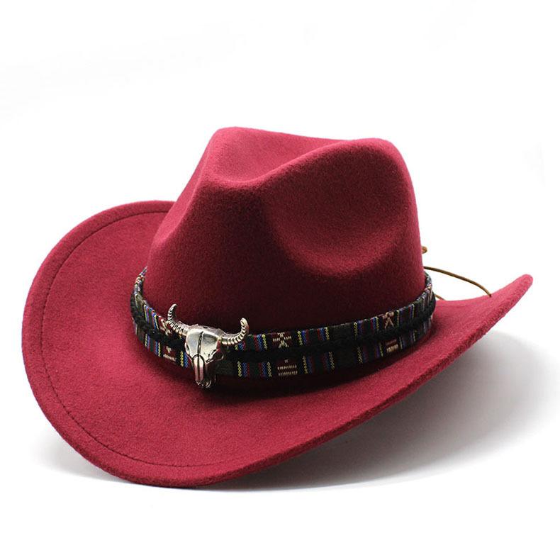 Cappello da Cowboy Western Vento Corno Lana Cappello a Cilindro Jazz Uomo e Donna Etnico Feltro Cappello a Tesa Larga