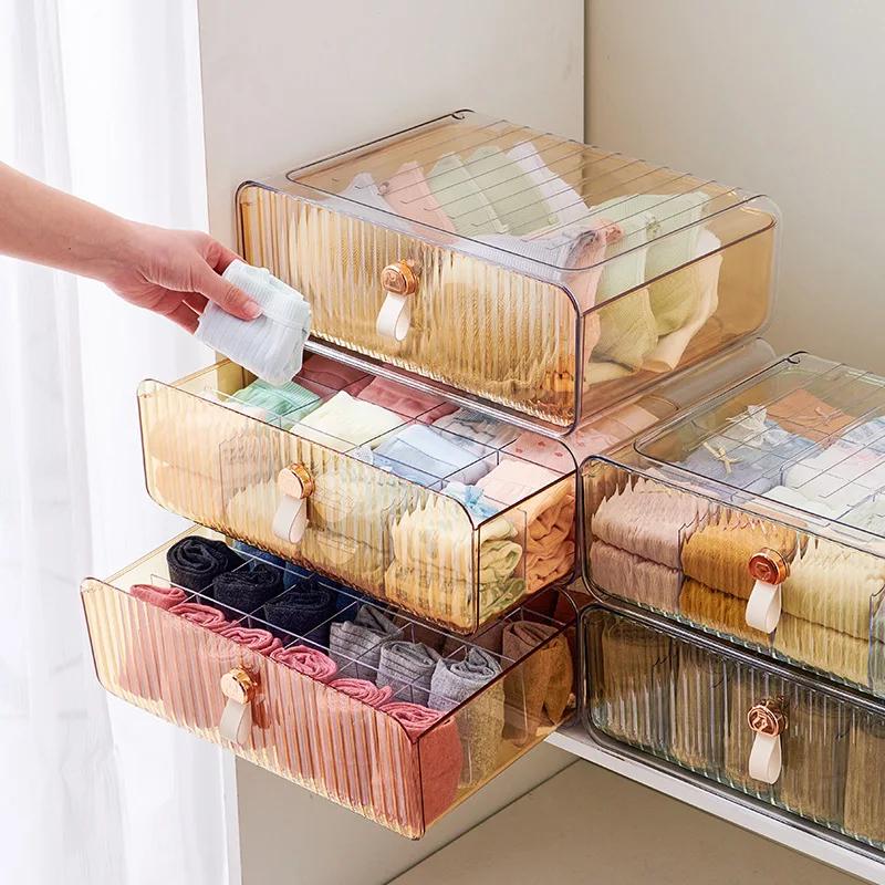 Drawer Type Underwear Storage Box Household Transparent Wardrobe Compartments for Bra Underwear Socks Organizer Home Storage