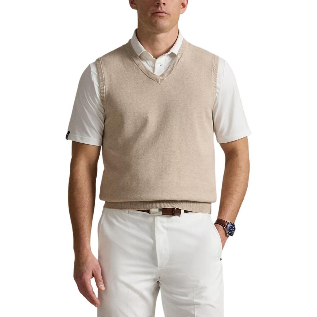 Polo Ralph Lauren V-Neck Cotton Blend Sleeveless Sweater Vest Men sweater vests Beige 785936654-501