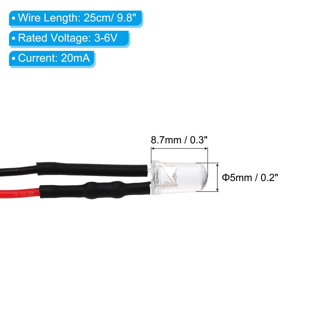 PATIKIL Light Emitting Diode 5mm LED Diode Light with Wiring 50pcs 3-6V Bullet Shape