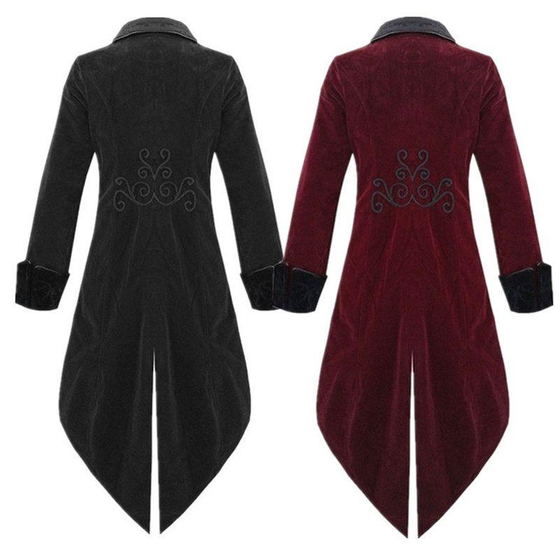 Amazon European and American Plus-Size Tailcoat Medieval Renaissance Retro Clothing Mid-Length Punk Men's Coat