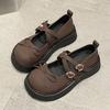 Brown bow platform Mary Jane shoes women's spring 2025 new retro college style jk versatile small leather shoes