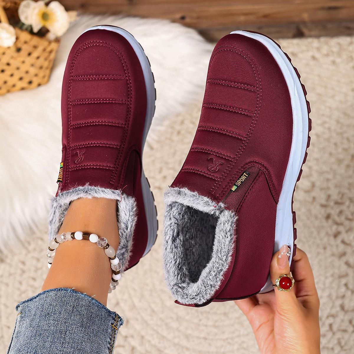 

Зимние женские сноубутсы Теплые водонепроницаемые ботильоны с подкладкой из искусственного меха Женские слипоны Короткие ботинки с подкладкой из искусственного меха Уличные ботинки для ходьбы 43 красный