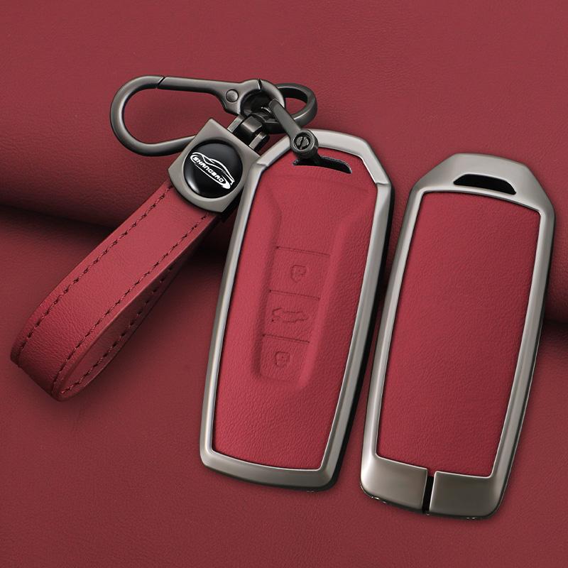 Styling Mouldings Leather Car Remote Key Case Fob Cover Holder Shell Bag For VW Volkswagen Touareg 2019 2020 2021 2022 Auto Keyc