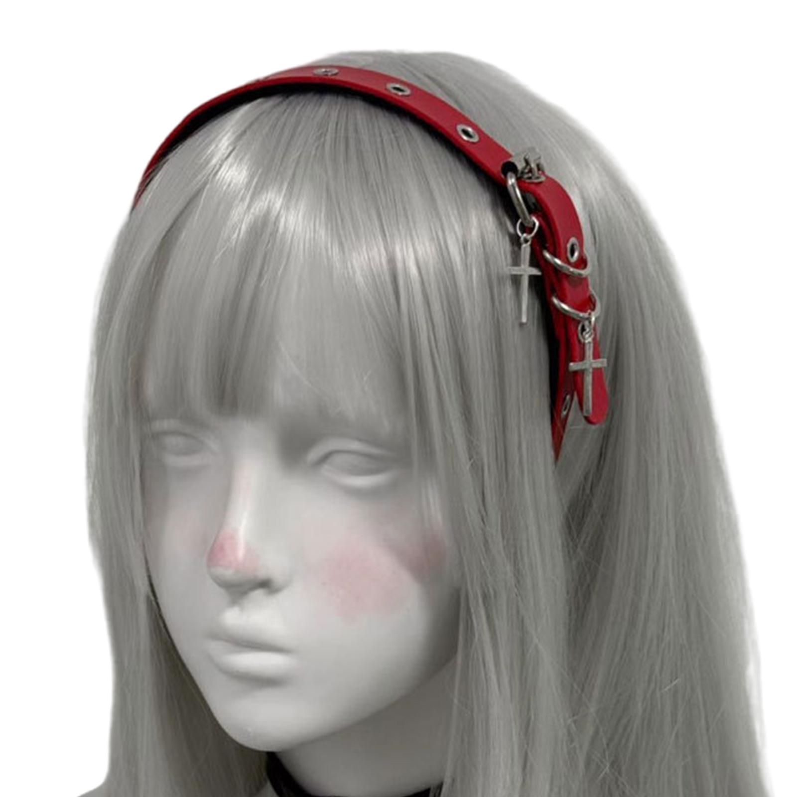 Ретро Панк Крест Кожаный Ободок Для Волос Для Женщин Косплей Готика Лолита Y2K Субкультура