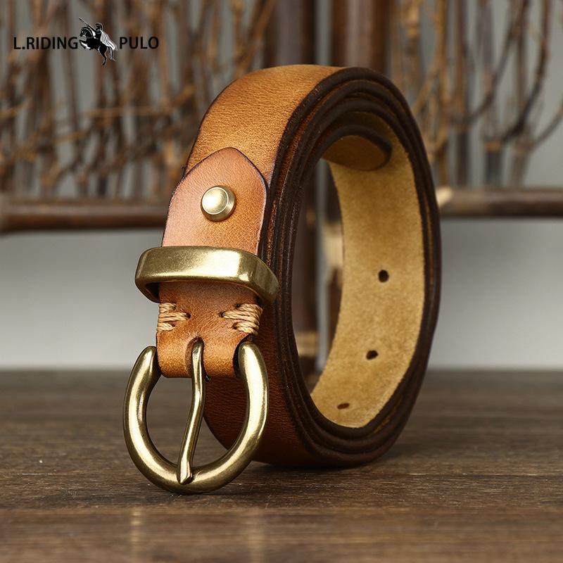 Retro Korean Style Fashion All-match Women's Belt Ladies Copper Buckle Genuine Leather Cowhide Jeans Belt Female
