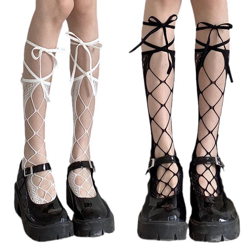 JK Strap Stocking Strap Calf Socks Cross Lolita Women's Long Tube Summer Strap Stocking Hollow JK Socks