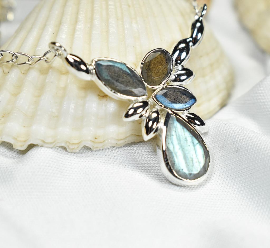 Larimar & Topaz Necklace: 925 Sterling Silver Chain