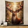 Elegant Deer with Floral Antlers Design Patterned Tapestry for Bedroom and Living Room Home Decor