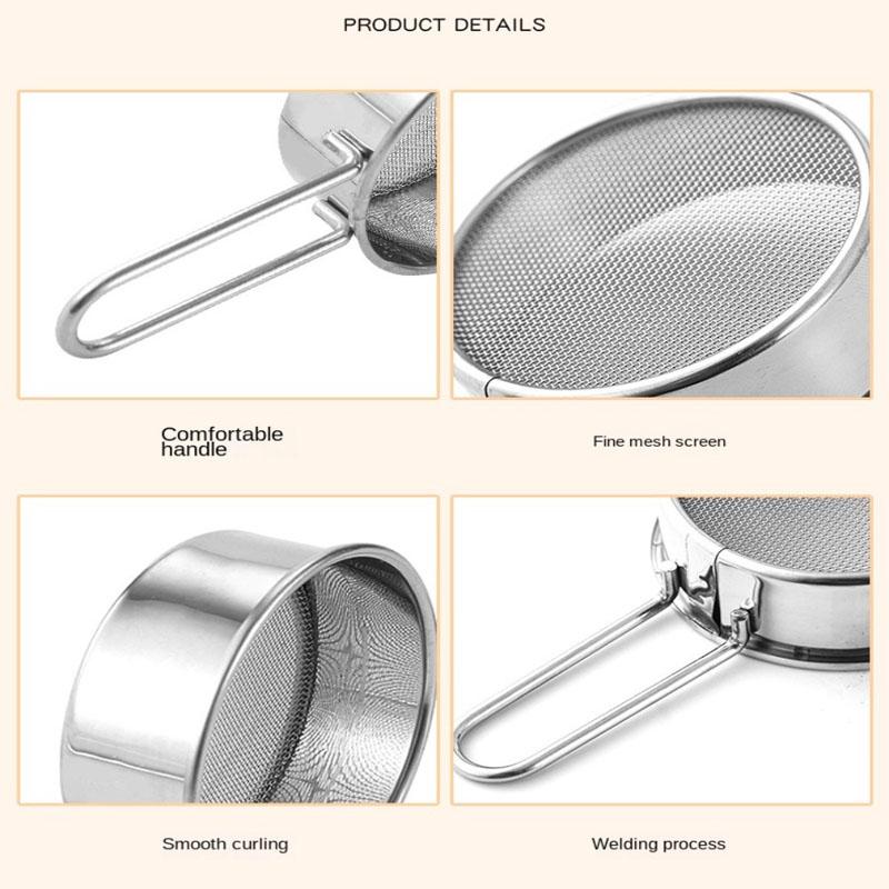 Stainless Steel Flour Sieve Fine Mesh Filter Metal Mesh Filter with Handle Coffee Powder Matcha Powder Kitchen Baking Tool