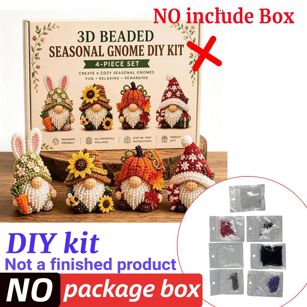 3D Beaded Gnome DIY Beading Craft Material Kit Set DIY Cute Animal Dwarf Bead Craft Set NO/with Box (Not a Finished Product)