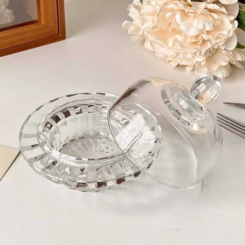 1pcs Chinese Bird's Nest Bowl White Fungus Cup Glass Belt Cover Transparent Delicate High Grade Fruit Dim Sum Dessert Soup Cup