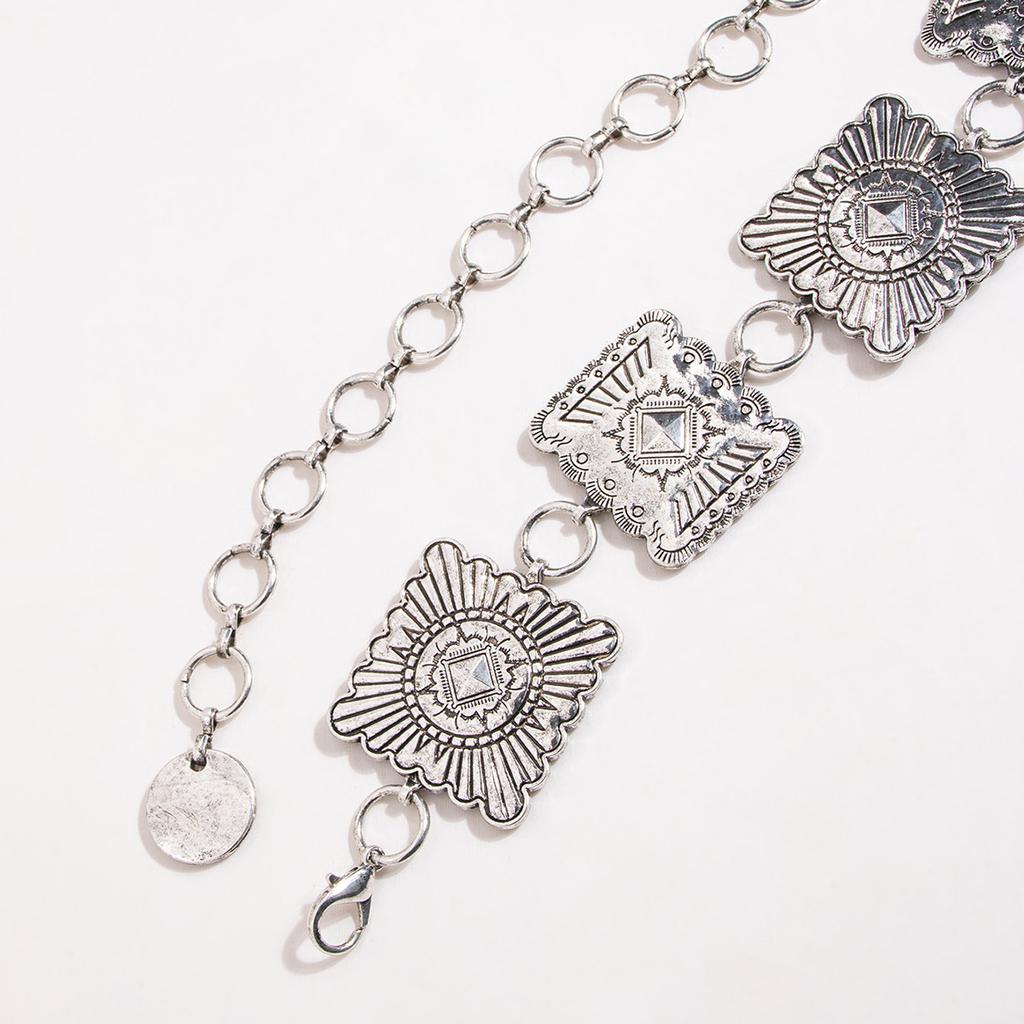 New Western Style Engraving Geometric Women's Metal Waist Chain Heavy Industry Fashion Rural Style Square Waist Chain