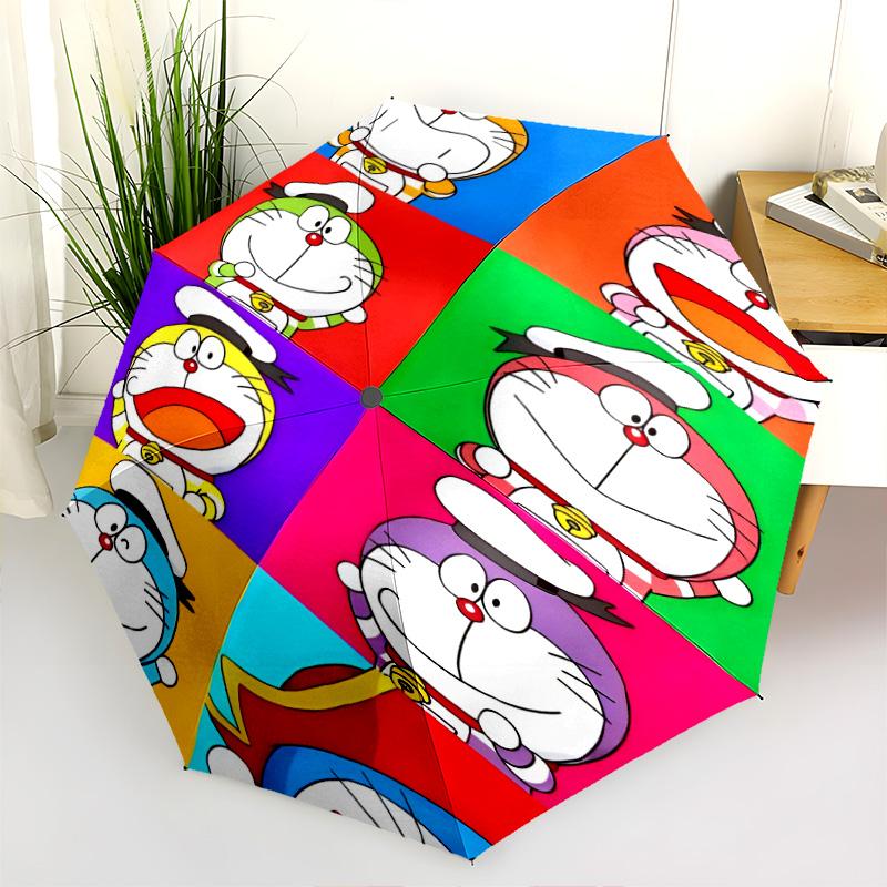 Blue Doraemon Cartoon Print Folding Umbrella Portable Suitable For All Seasons Sun Umbrella Outdoor Travel Umbrella