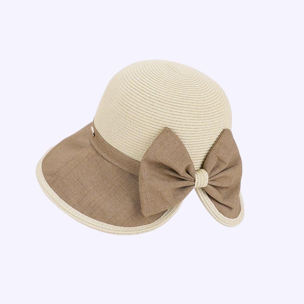 Weave Women Sun Hat Large Bow Sunscreen Bucket Hat Portable Straw Hat  Travel