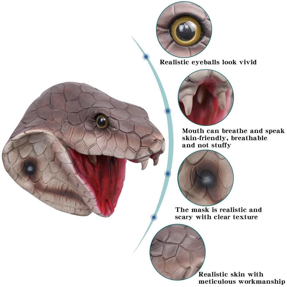 Halloween Scary Snake Face Cover Horror Latex Animal Head Face Cover Halloween Party Cosplay Prop Bar Decors Gifts