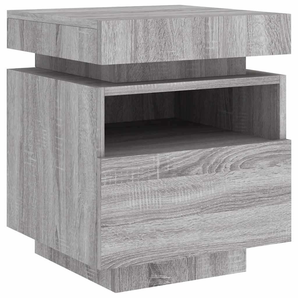 Nightstand with LED Lights Grey Sonoma 40 x 39 x 48.5 cm