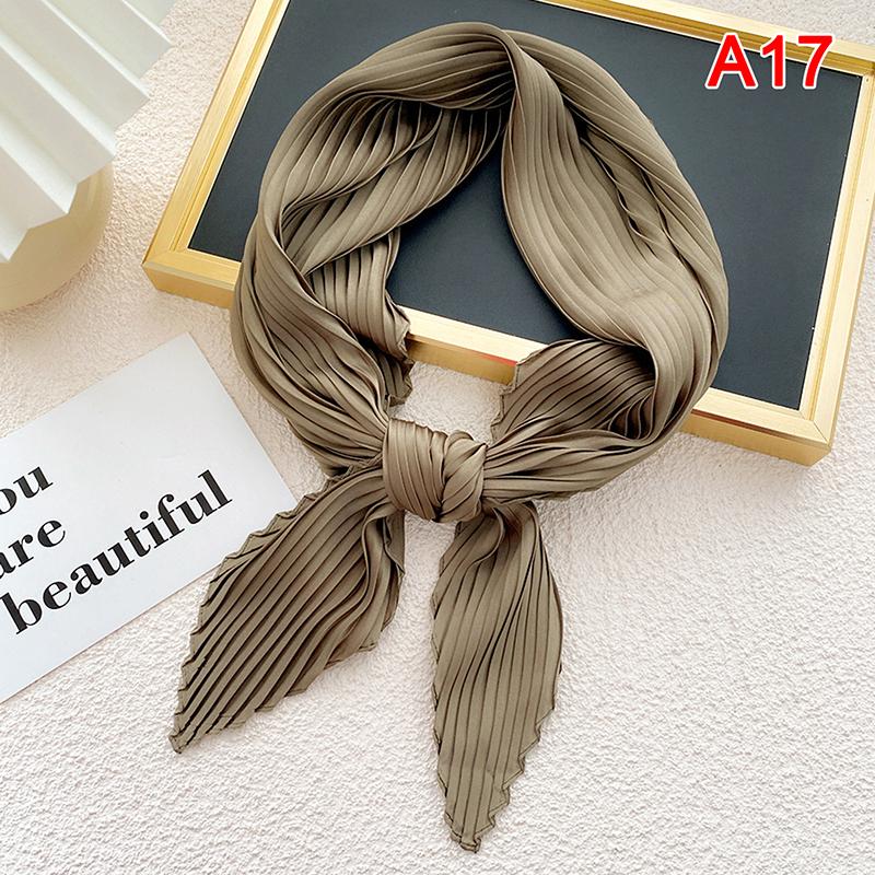 Pleated Satin Scarf For Women Neckerchief Ribbon Square Skinny Hair Tie KTB