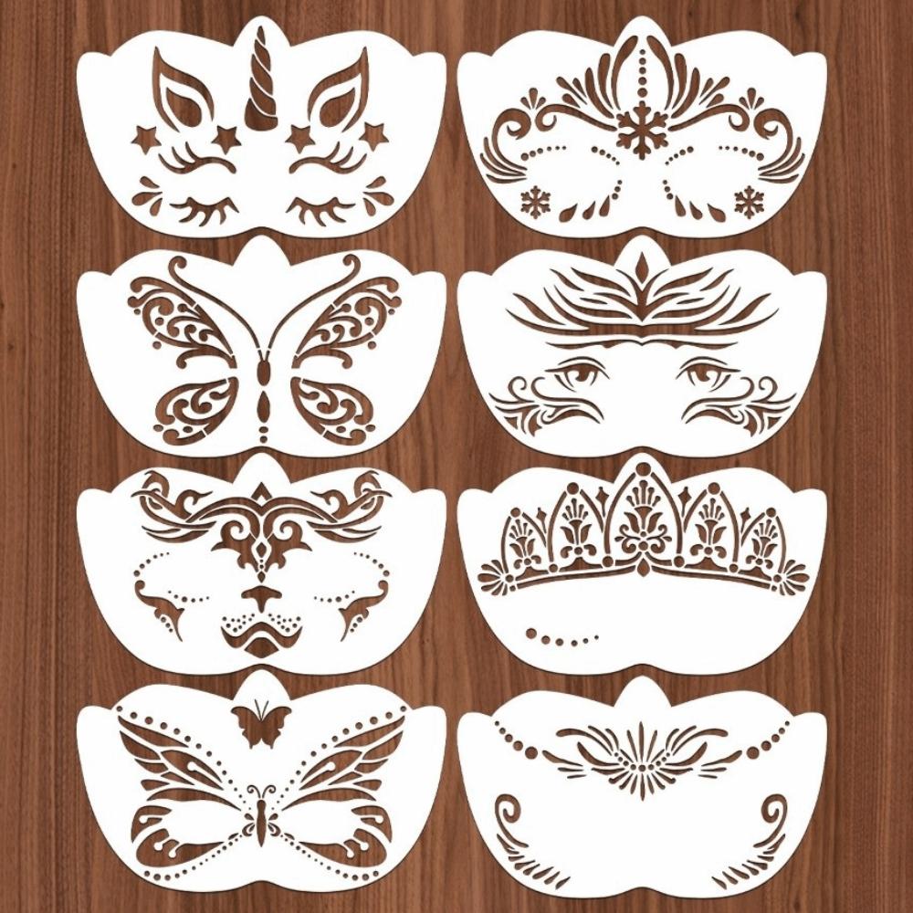 8Pcs Face Tattoo Face Painting Stencils Hollowed DIY Makeup Tools Face Paint Templates Adults Kids