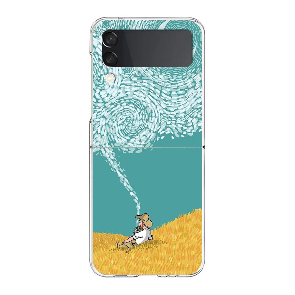 Art Van Gogh Starry Clear Phone Case For Samsung Galaxy Z Flip 4 Case Thin High Hard PC Shell on For Galaxy Z Flip 3 5G Cover