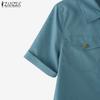 ZANZEA Women Turn Down Collar Casual Short Sleeve Blouse