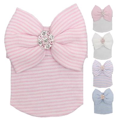 Cute Kawaii Bow Newborn Hat Baby Hats Nursery Hospital Beanie Cap Solid Color Striped Infant Hat Soft Turban Hats for Baby Girls