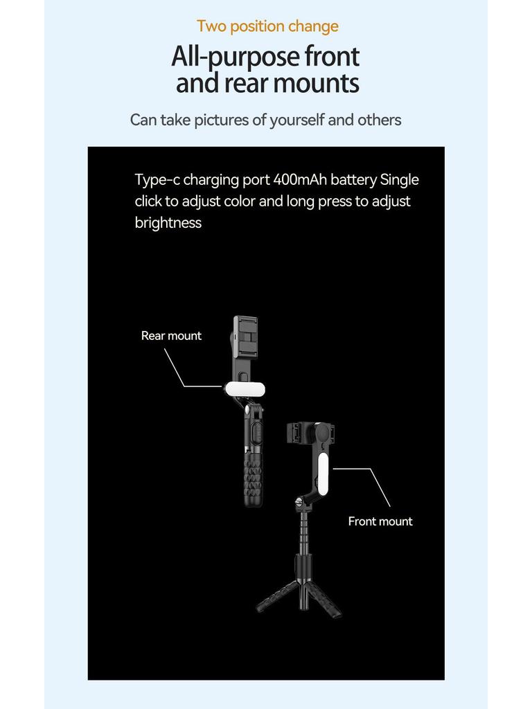 A6 Phone Stabilizer: Single-Axis Gimbal with Fill Light & Bluetooth Selfie Stick for Travel Vlogging