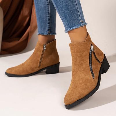 Women's Zipper Ankle Boots Winter Square Heel Ladies Boots Fashion Leopard Women's Low Heels Shoes Faux Suede Botas Mujer