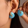 Qiong Yao Palace Style Zircon Earrings - Seashell Blue Series, Gold-Plated Titanium Steel with Enamel Colored Glaze.