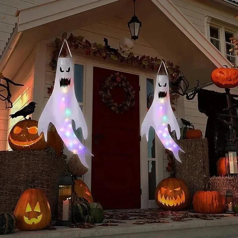 1-4PCS Halloween LED Floating Ghost Decoration Hanging Glowing Figure Prop for Outdoor Yard Haunted House Party Scene Use