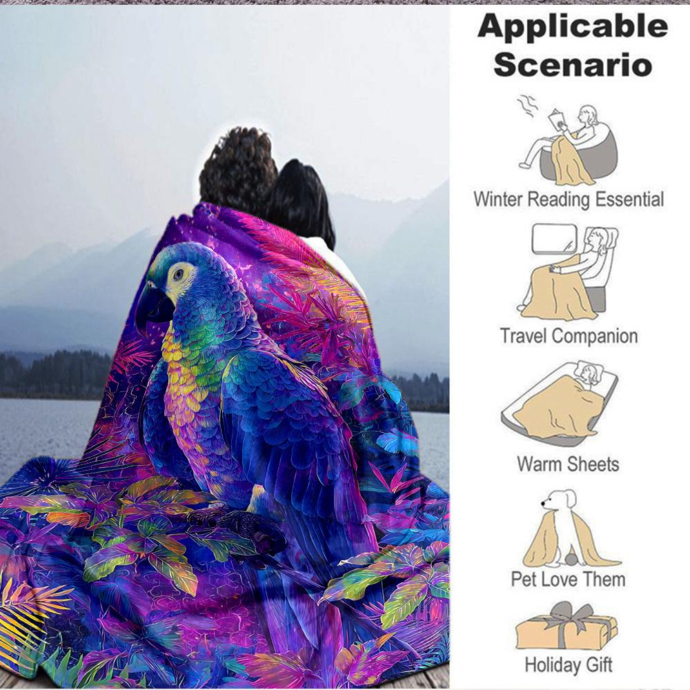 1pc Parrot Jungle Blanket, Lightweight Flannel Throw Blanket for Sofa, Bed, Travel, Camping, Living Room, Office, Couch, Chair, and Bed