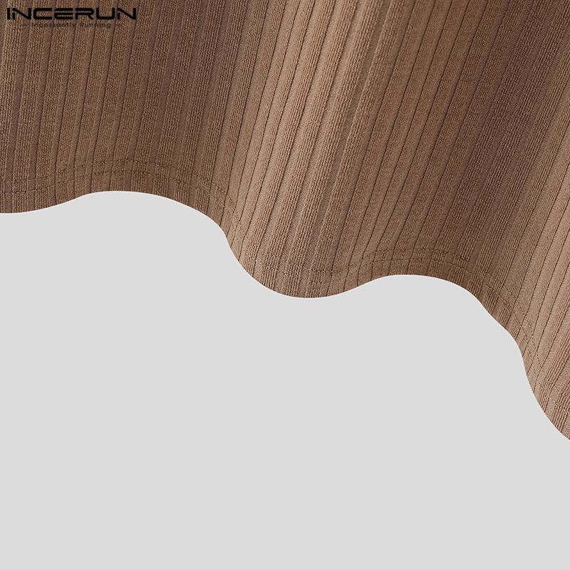 INCERUN Autumn Men Lapel Neck Long Sleeve Stitching Patchwork Rib Knitted Pullovers Tops