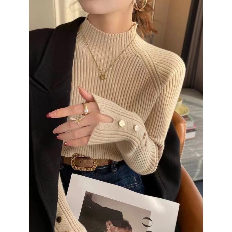 Bottom shirt women's autumn and winter new high-end semi-turtleneck knitted sweater with long-sleeved top