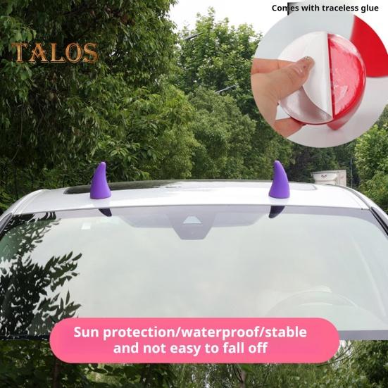 1 Pair Car Devil Horn Sticker 3D Automotive Roof Decoration Front Rear Bumper Guard Anti Collision Protector Waterproof Sunproof Universal Vehicle