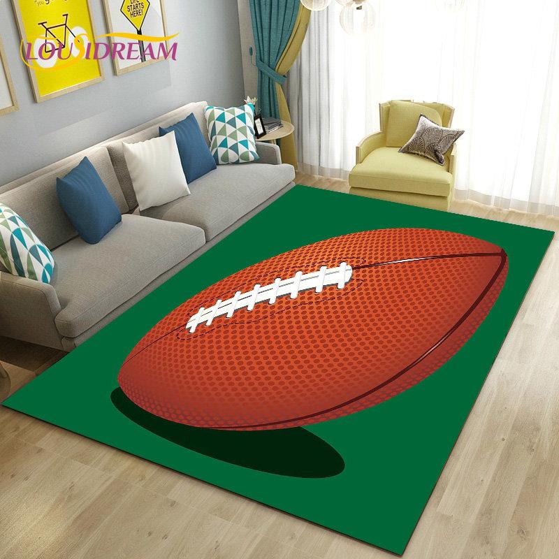 Amerikanisches Footballfeld Rugby Bereichsteppich Groß, Teppich für Wohnzimmer Schlafzimmer Sofa Fußmatte Dekoration, Rutschfeste Bodenmatte 3D