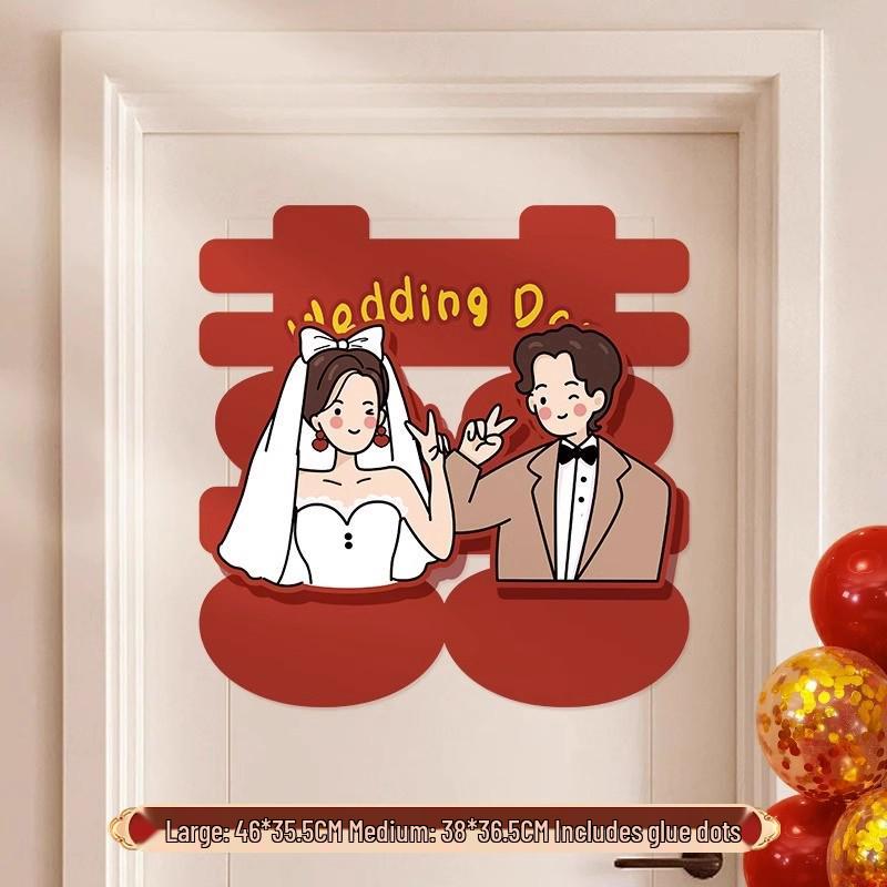3D Double Happiness Sticker Set for Wedding Room & Door Decoration
