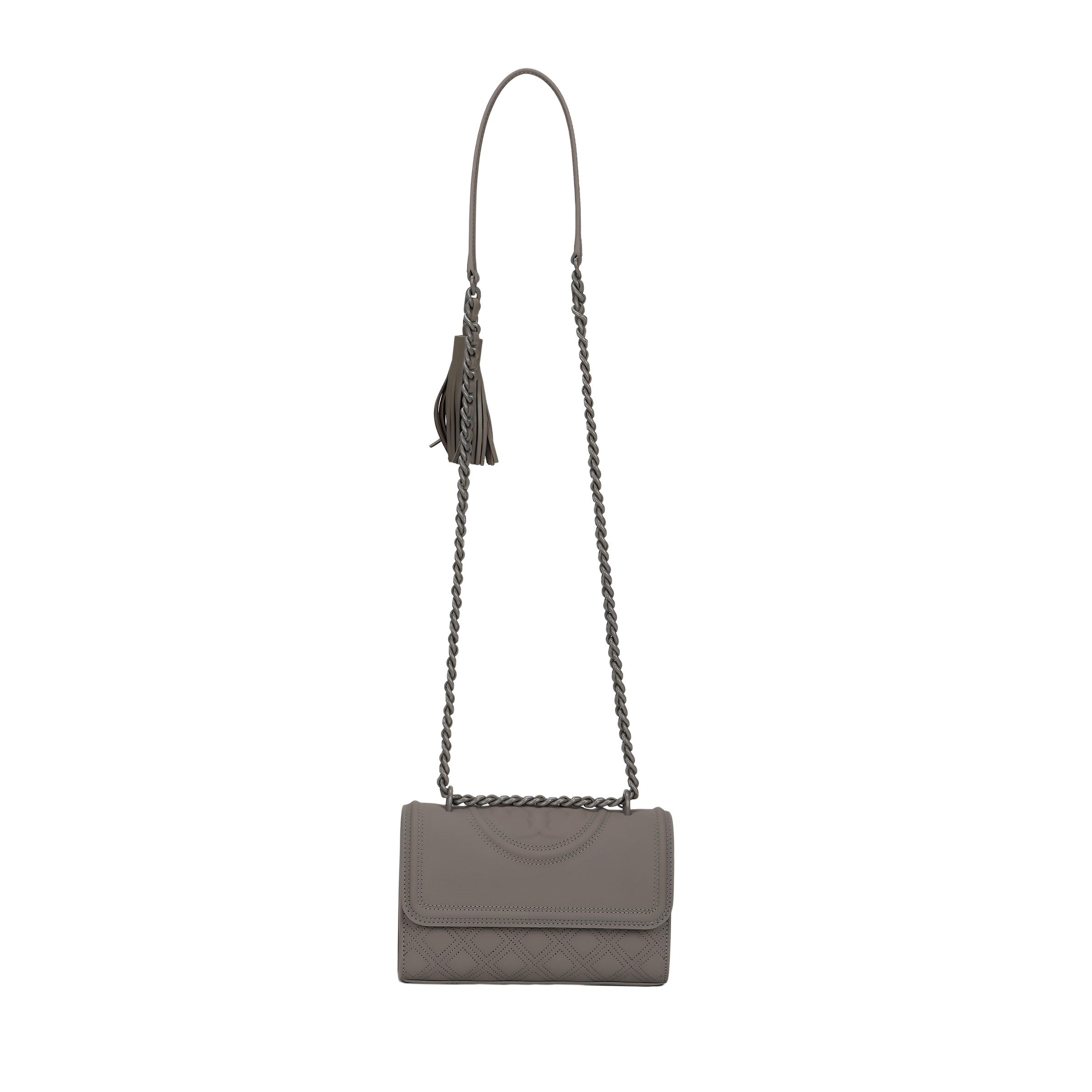 

Tory Burch Fleming Solid Color Logo PU Leather Small Square Handbag Women handbags Gray 82562-082 Basic Set (Bag+Dust Bag)
