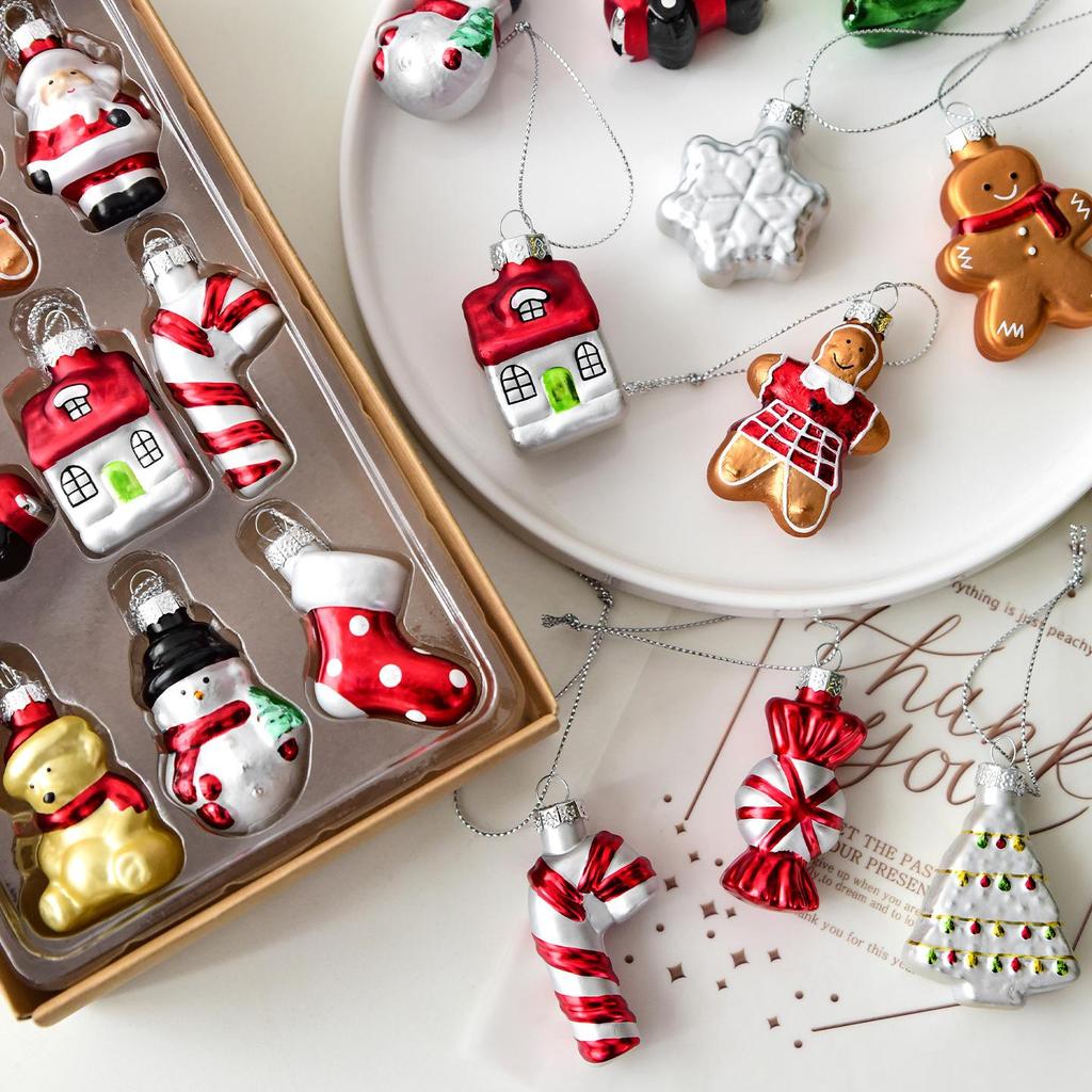 Christmas Decorations Creative Painted Glass Ornaments - Santa, Snowman & Christmas Tree Hanging Charms