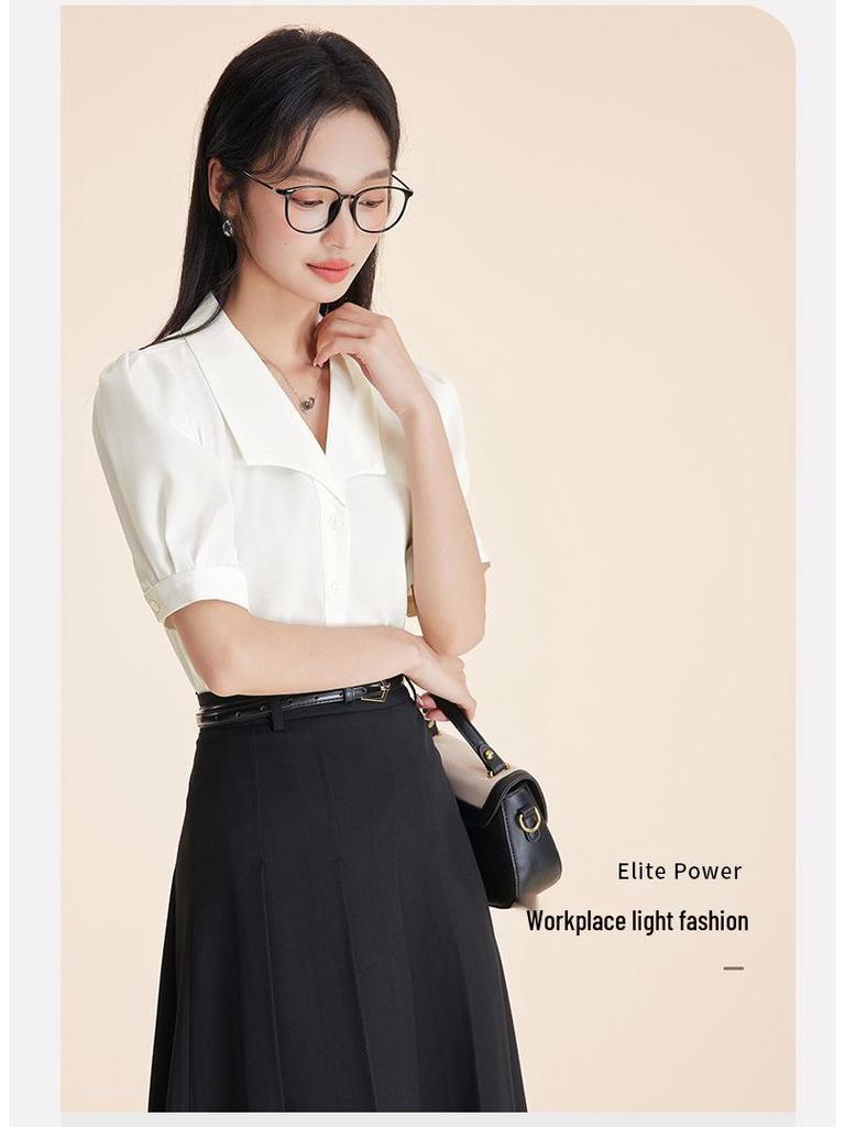 Elegant Blue Summer Short Sleeve Women's Professional Shirt for Commuting or Interviews
