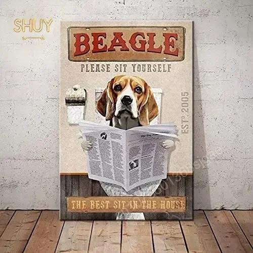 Beagle Dog Metal Tin Sign Please Sit Yourself The Best Sit In The House Printing Poster Bathroom Home Art Wall Decoration Pla