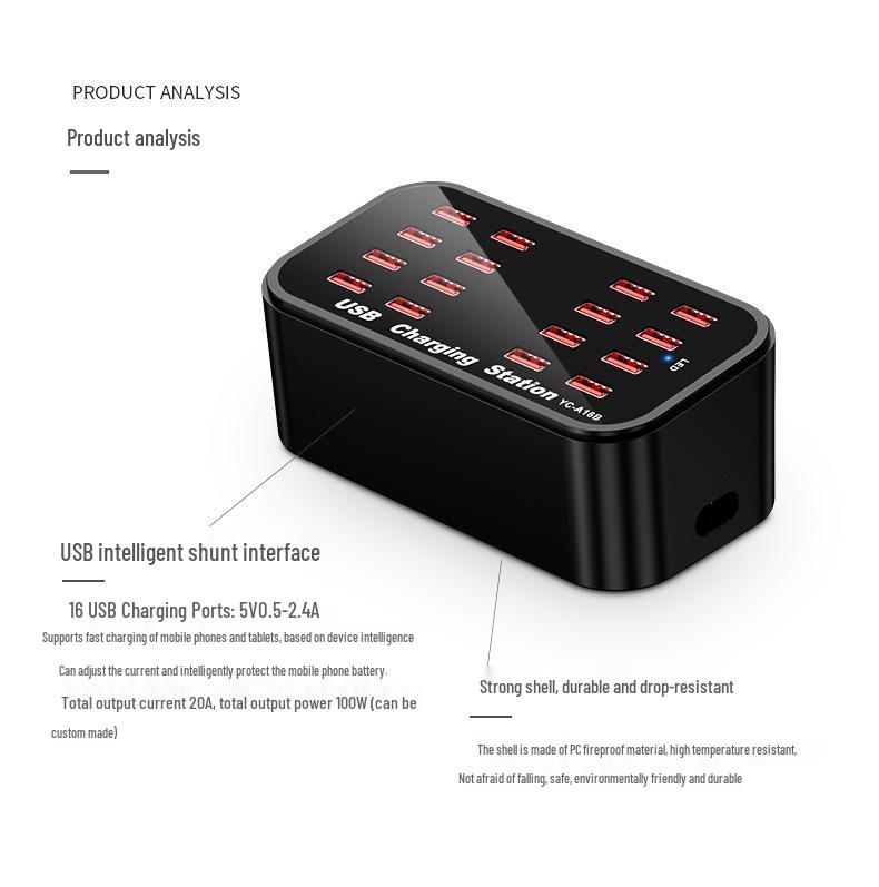 Germany 2026 YF16 100W USB Multi-Port Desktop Charger: Fast Charging Station for Mobile Devices