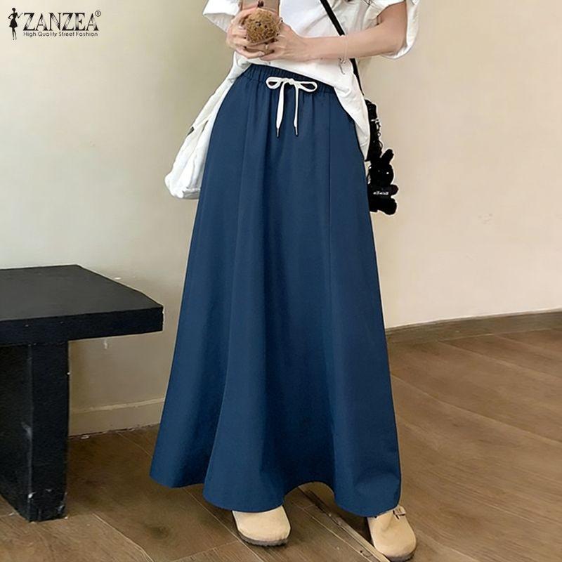 ZANZEA Damskie luźne, długie spódnice w pasie na co dzień